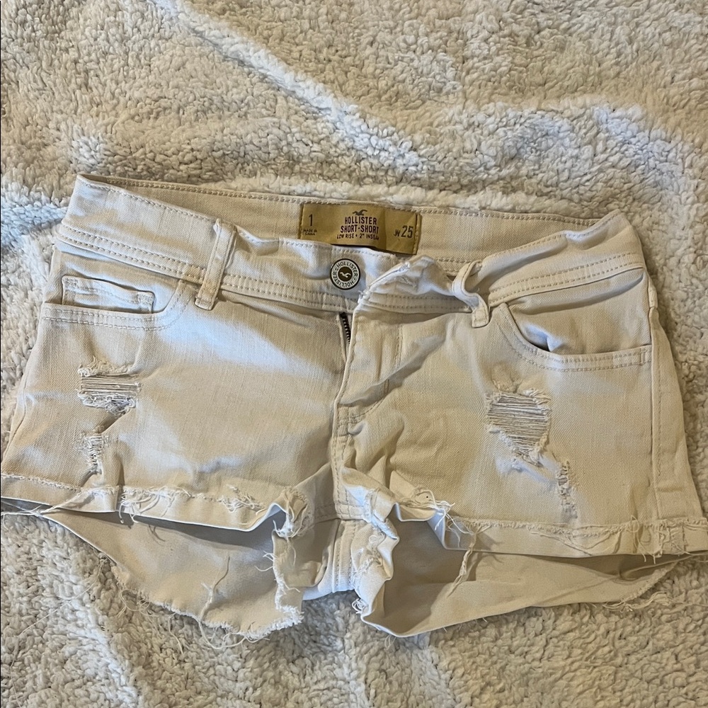 Hollister Cream Distressed Jean Shorts